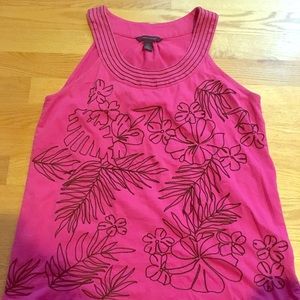 Pink sleeveless with stitched brown flower details